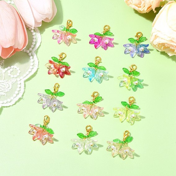 12шт 12 цвета цветы акриловые подвесные украшения, Подвески с застежками-когтями омара для украшения сумок
