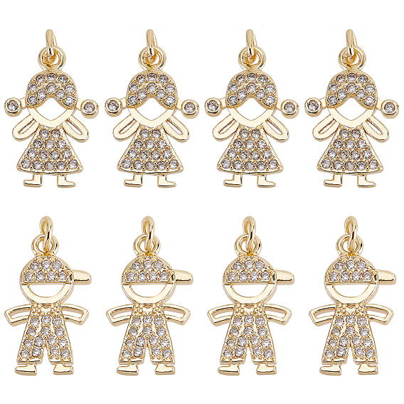 12 шт 2 стиль латунные подвески, с четким кубического циркония, Мальчик и девочка