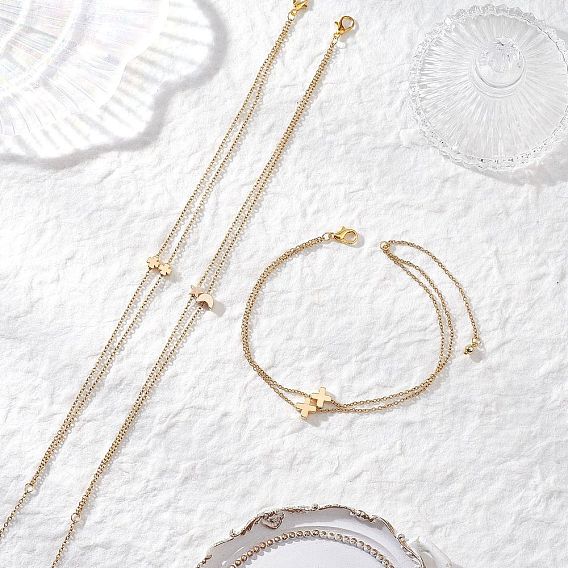 3 шт. 3 стили латунные звенья в виде клевера, креста, луны, звезды 304 браслеты на ногу из нержавеющей стали с цепочкой для женщин