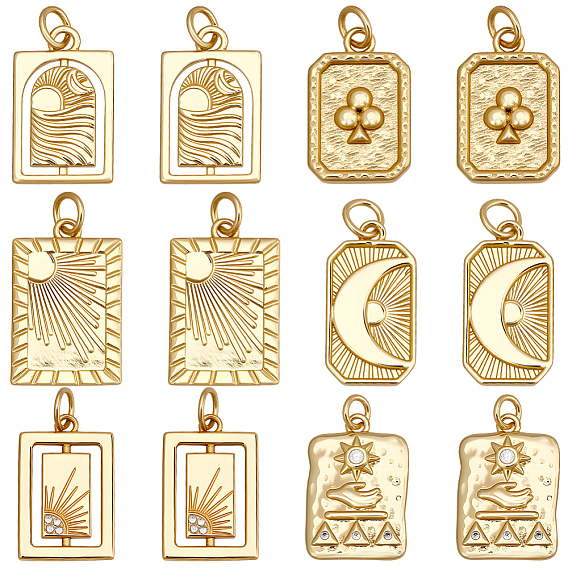 12 шт 6 стили латунные микропаве прозрачные кубические циркониевые подвески, без кадмия и без свинца, долговечный, стойки покрытие, с целью перехода в кольце