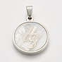 201 Stainless Steel Pendants, with Shell, Flat Round with Treble Clef