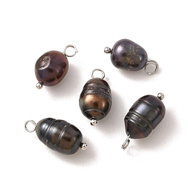 60Pcs 3 Styles Dyed Natural Cultured Freshwater Pearl Rice Pendants, with Brass Loops, Platinum