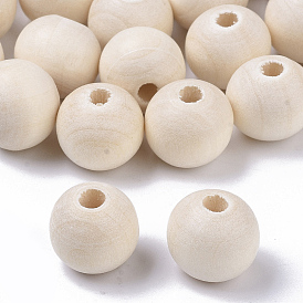 Natural Unfinished Wood Beads, Waxed Wooden Beads, Smooth Surface, Round, Macrame Beads, Large Hole Beads