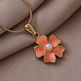 304 нержавеющей стальной эмали подвески, цветочные подвески с искусственным жемчугом, золотые