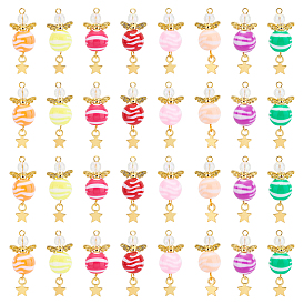 Круглые полосатые акриловые подвески, с фурнитурой сплавочной тибетского стиля, звезда и ангел