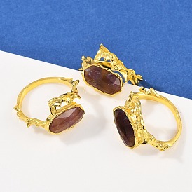 Открытые кольца-манжеты с овальным натуральным аметистом, латунные регулируемые кольца для женщин, долговечный