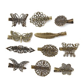 Железные заколки для волос из кожи аллигатора для женщин и девочек, с латунной фурнитурой , бабочки и цветы