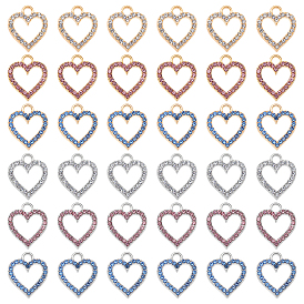 60 шт 6 цвета подвески из сплава, со стразами, без кадмия и без свинца, полые сердца