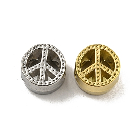 304 Stainless Steel Beads Rhinestone Settings, Flat Round with Peace Sign
