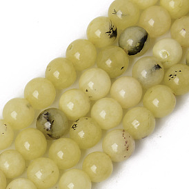 Perlas de cuarzo natural de hebras, teñido y climatizada, imitación de color ópalo amarillo, rondo