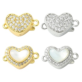 4 шт. 4 застежки-коробочки из латуни с микропаве из прозрачного кубического циркония, с оболочкой, сердце
