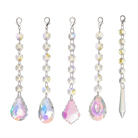AB Color Glass Teardrop Cone Hanging Suncatcher Pendant Decoration, with Glass Octagon Bead and Alloy Lobster Claw Clasps, for Home Decorations