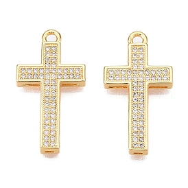 Brass Micro Pave Clear Cubic Zirconia Pendants, Cross