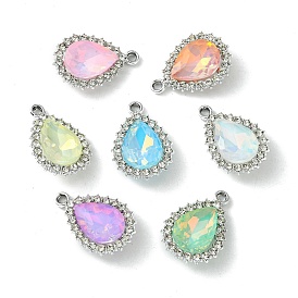 UV Plating Alloy with Mixed Color Glass Rhinestone Pendants, Teardrop