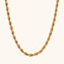 Stylish Twisted Rope Chain Metal Collar Necklace with Gold Plated Stainless Steel Lock for Women