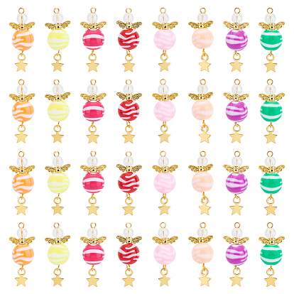 Круглые полосатые акриловые подвески, с фурнитурой сплавочной тибетского стиля, звезда и ангел