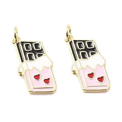 Латунь эмаль подвески, с прыжковых колец, шоколадные чары, стойки покрытие, реальный 18 k позолоченный, без свинца и без кадмия, долговечный