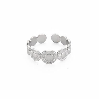 304 acero inoxidable plano redondo con sun wrap anillo de puño abierto para mujer
