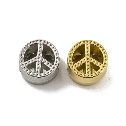 304 Stainless Steel Beads Rhinestone Settings, Flat Round with Peace Sign