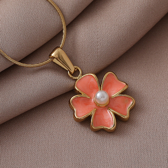 304 нержавеющей стальной эмали подвески, цветочные подвески с искусственным жемчугом, золотые