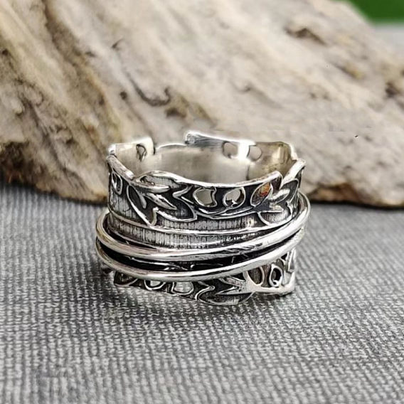 Вращающиеся кольца для пальцев из цинкового сплава в стиле ретро, лист, стиль хип-хоп, Кольцо-спиннер для успокоения беспокойства, медитации