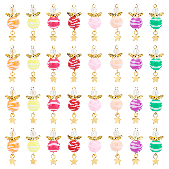 Круглые полосатые акриловые подвески, с фурнитурой сплавочной тибетского стиля, звезда и ангел