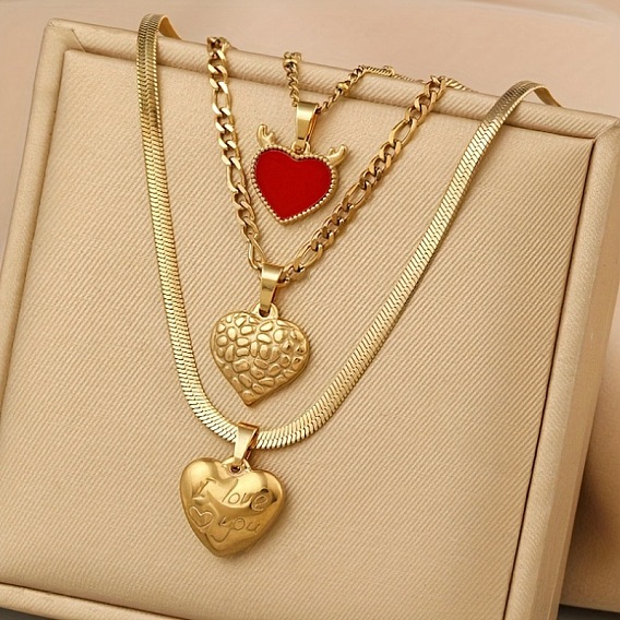 304 подвеска в форме сердца из нержавеющей стали с эмалевым покрытием из огнеупорного кирпича 3 многослойные ожерелья для женщин