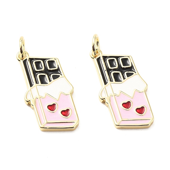 Латунь эмаль подвески, с прыжковых колец, шоколадные чары, стойки покрытие, реальный 18 k позолоченный, без свинца и без кадмия, долговечный