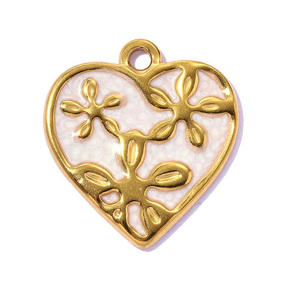 День святого Валентина 304 эмалевые подвески из нержавеющей стали, сердце с цветочными подвесками, ионное покрытие (ip), зеркальная полировка, реальный 18 k позолоченный