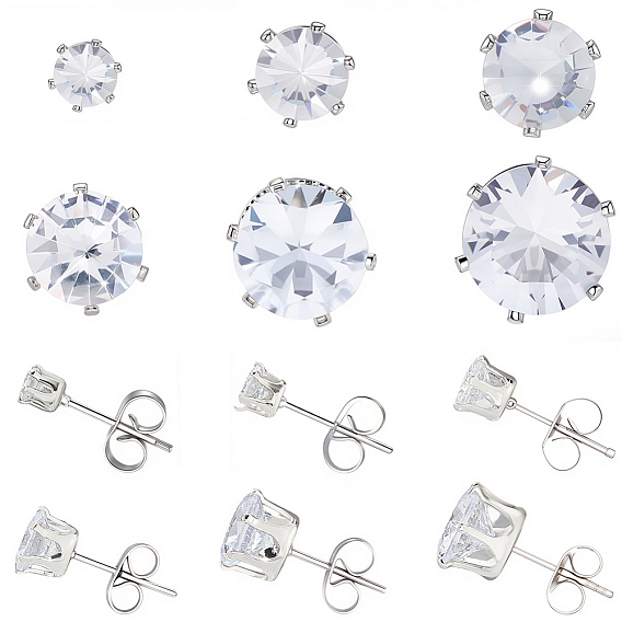 1 серьги-гвоздики из нержавеющей стали в минималистичном стиле с цирконием