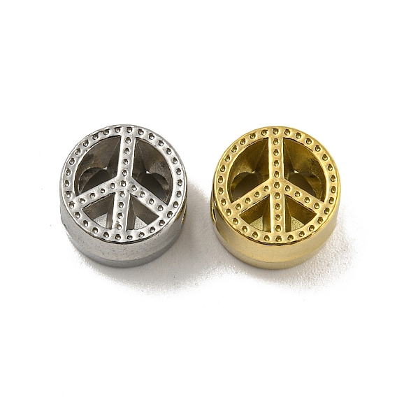304 Stainless Steel Beads Rhinestone Settings, Flat Round with Peace Sign