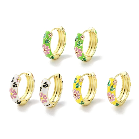 Серьги-кольца из настоящей 18k-золотой латуни с эмалью и цветочным принтом для женщин
