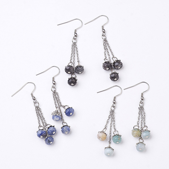 Болтаться серьги природный драгоценный камень, с крючками из нержавеющей стали серьги