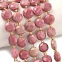Natural Rhodonite Beads Strands, Faceted Hexagonal Cut, Flat Round, with Seed Beads