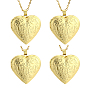 4Pcs Brass Heart Locket Pendants, with 4Pcs 304 Stainless Steel Cable Chain Necklaces for Women