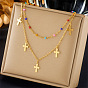 Boho Style Mixed Color Beaded Chain Cross Pendant Titanium Steel Jewelry Set
