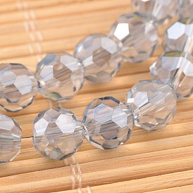 Plaqué arc facettes rondes perles de verre brins, 8mm, Trou: 1mm, Environ 72 pcs/chapelet, 22 pouce