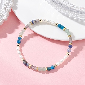 Браслеты из натуральных смешанных драгоценных камней для женщин, круглые, с натуральным культивированным пресноводным жемчугом и латунью.