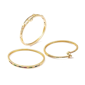Moon/Teardrop/Square Brass Pave Colorful Cubic Zirconia Hinged Bangles for Women, Real 18K Gold Platend