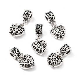Alloy European Dangle Charms, Large Hole Pendants, Heart