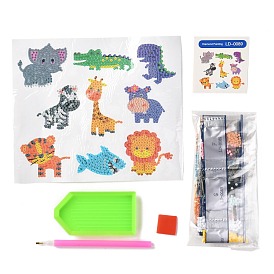 DIY Animal Theme Diamond Painting Stickers Kits For Kids, with Diamond Painting Stickers, Rhinestones, Diamond Sticky Pen, Tray Plate and Glue Clay