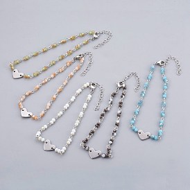 Perles de verre charme cheville, avec les accessoires en métal, Rondelle et coeur