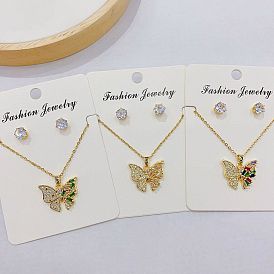 Luxury Butterfly Necklace and Earrings Set with Zirconia Stones in Geometric Design