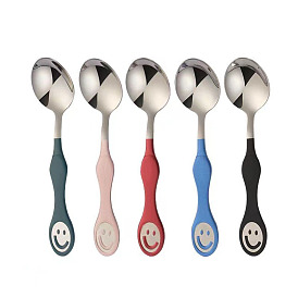 304 Stainless Steel Spoon, Baking Paint Handle, Cutlery, Smiling Face Pattern