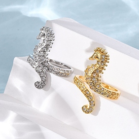 Латунные микропаве кубические цирконии регулируемые открытые манжеты кольца для женщин, без кадмия и без свинца, морской конек