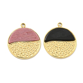 Vacuum Plating 304 Stainless Steel Pendants, Natural Gemstone Flat Round Charms, Real 18K Gold Plated
