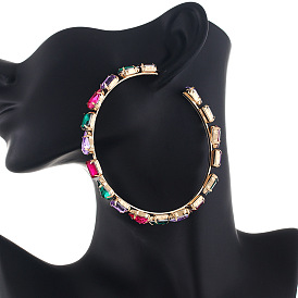 Multicolor Crystal Earrings for Women - Nightclub Stage Statement Hoops and Dangles (E783)