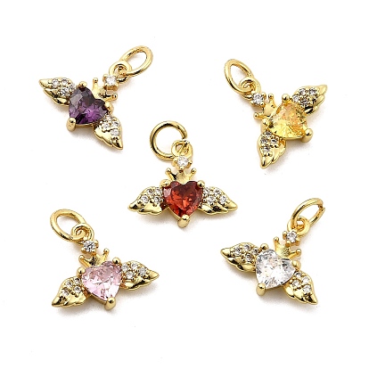 Подвески в форме сердца с крыльями из латуни с микропаве из кубических цирконий, стойки покрытие, долговечный, без кадмия и без свинца, золотые, с целью перехода в кольце