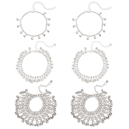 6 шт 3 стили сплава колокольчики подвески браслеты для лодыжки для женщин