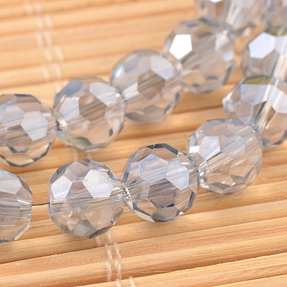Plaqué arc facettes rondes perles de verre brins, 8mm, Trou: 1mm, Environ 72 pcs/chapelet, 22 pouce